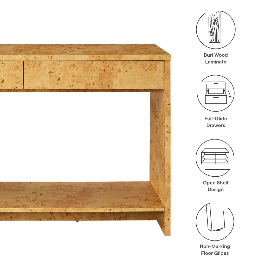 Hudson 2-Drawer Burl Wood Console Table