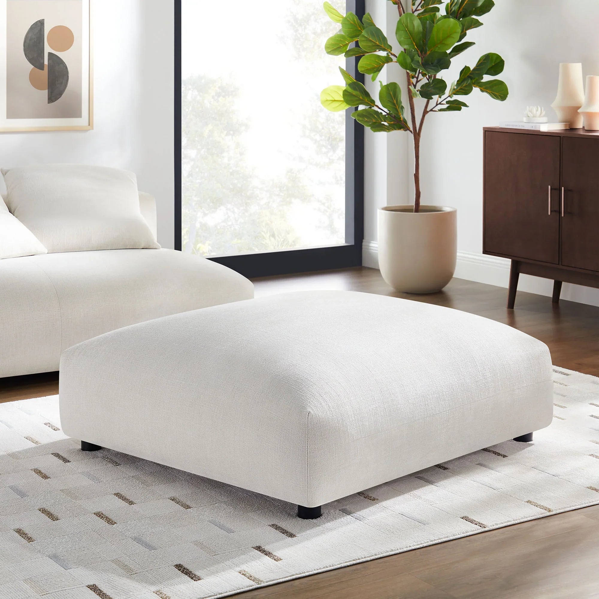 Solace Modular Upholstered Fabric Ottoman in Salt