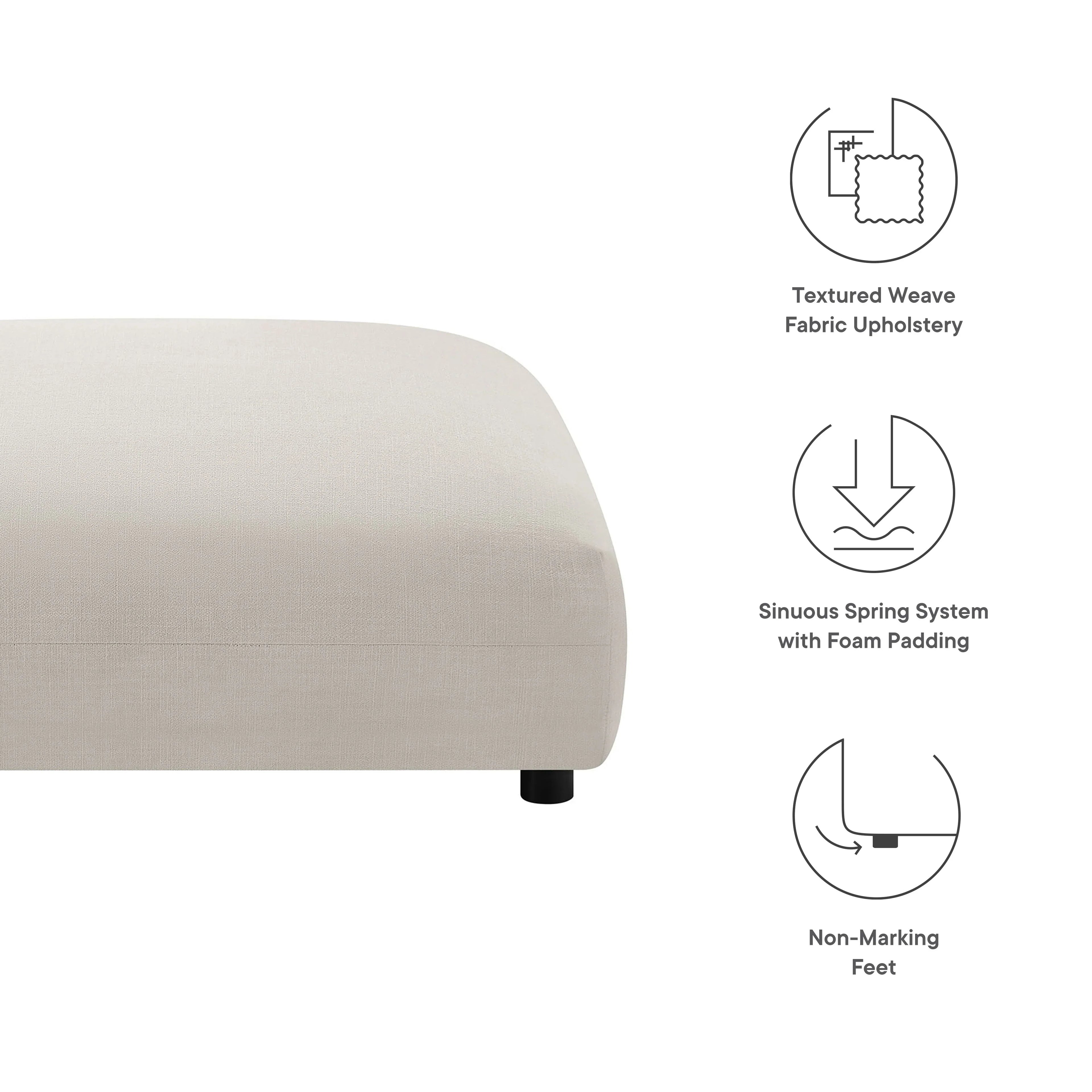 Solace Modular Upholstered Fabric Ottoman in Salt