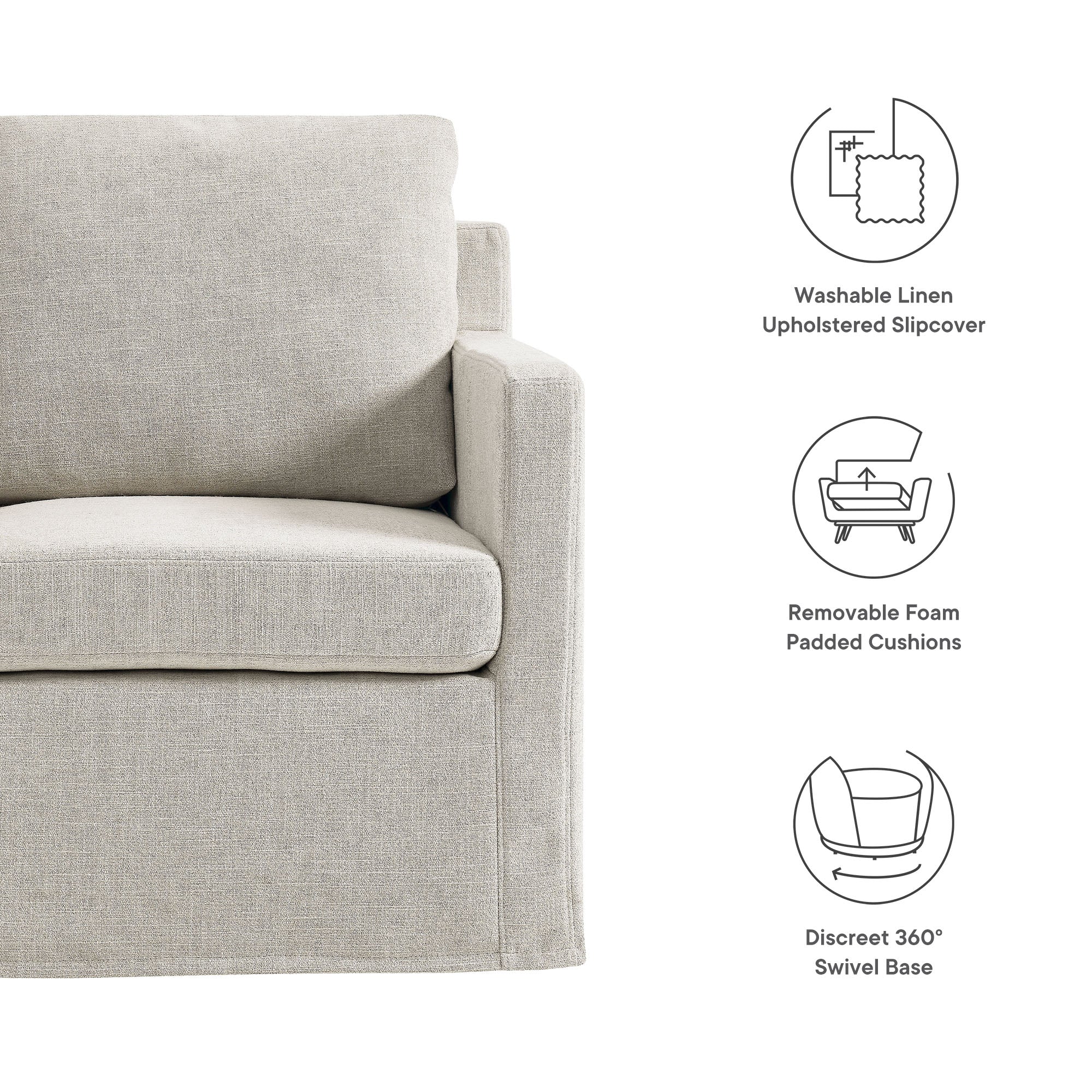 Serene Fabric Slipcovered Swivel Armchair