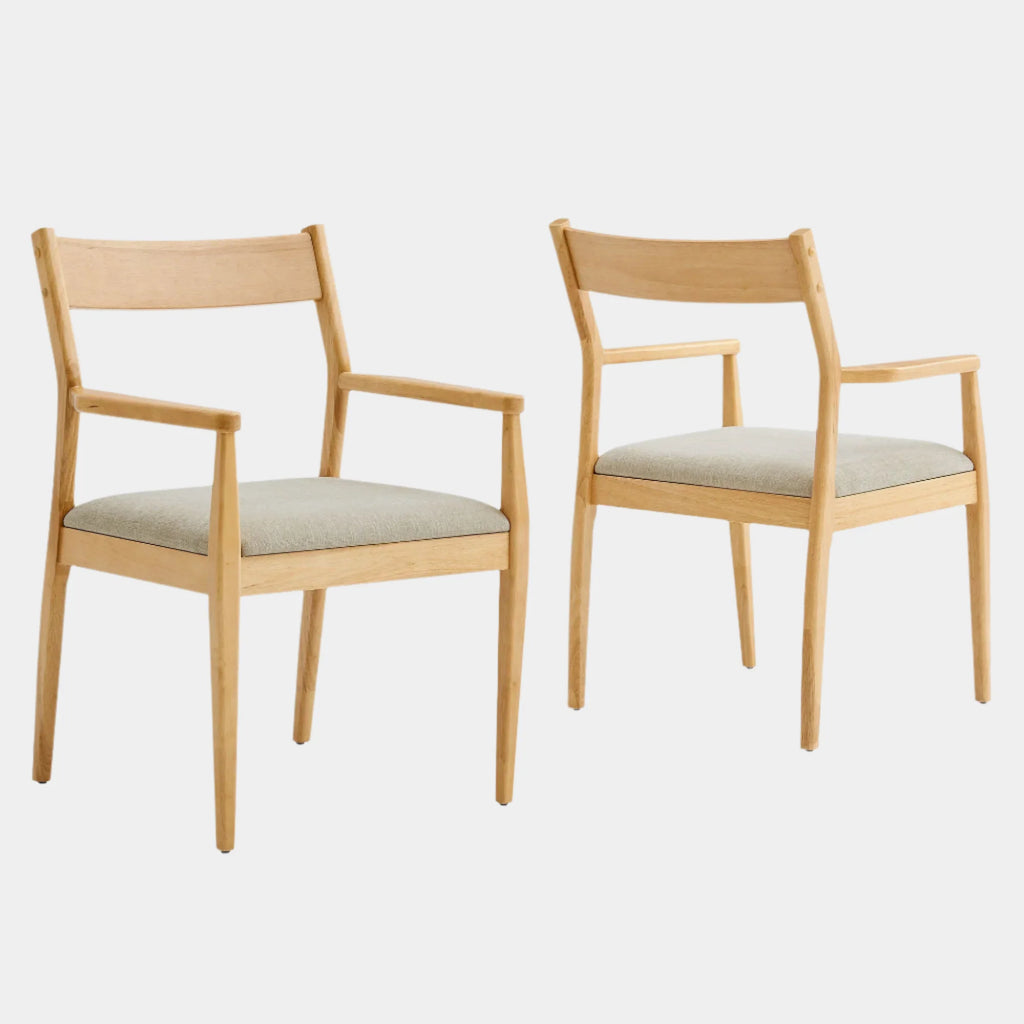 Solara Vegan Leather Wood Dining Armchairs Set of 2