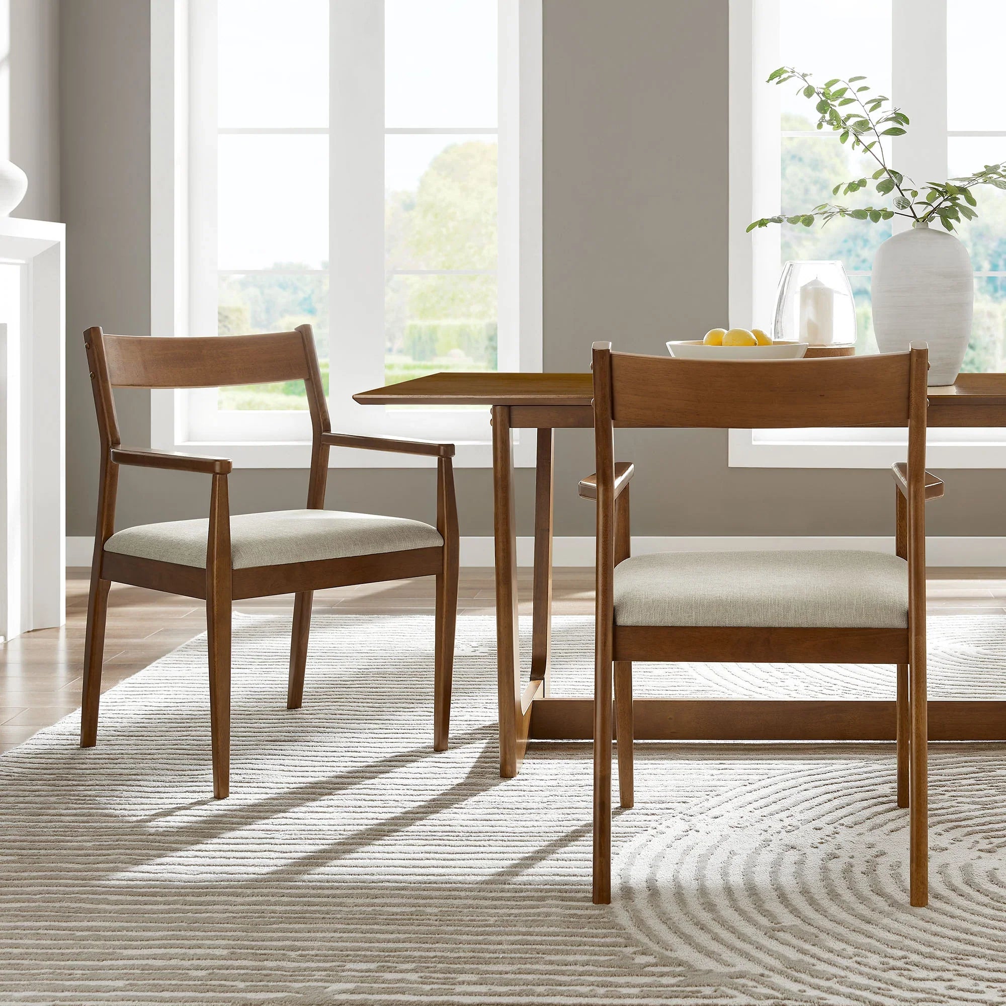 Solara Vegan Leather Wood Dining Armchairs Set of 2