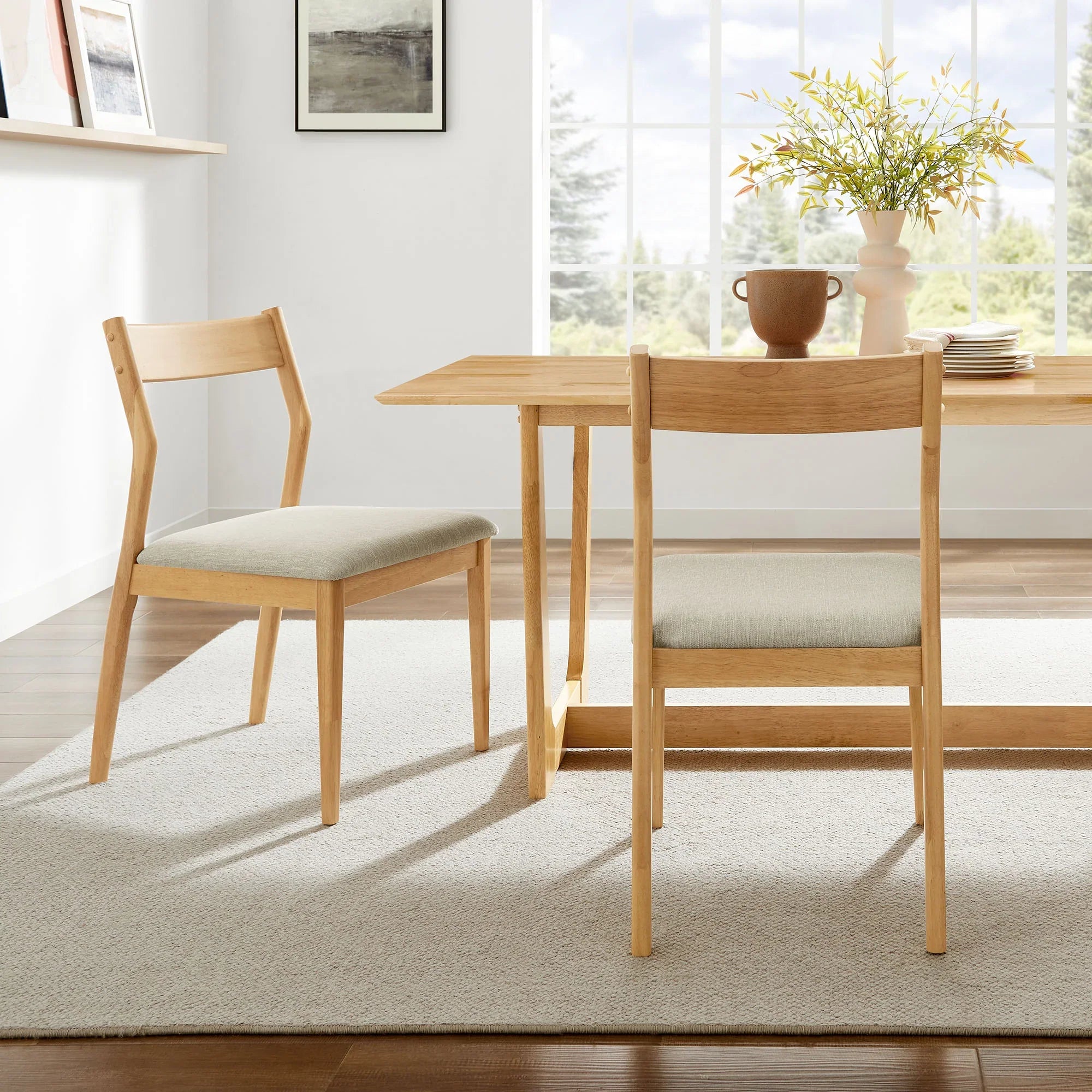 Solara Vegan Leather Wood Dining Side Chairs Set of 2