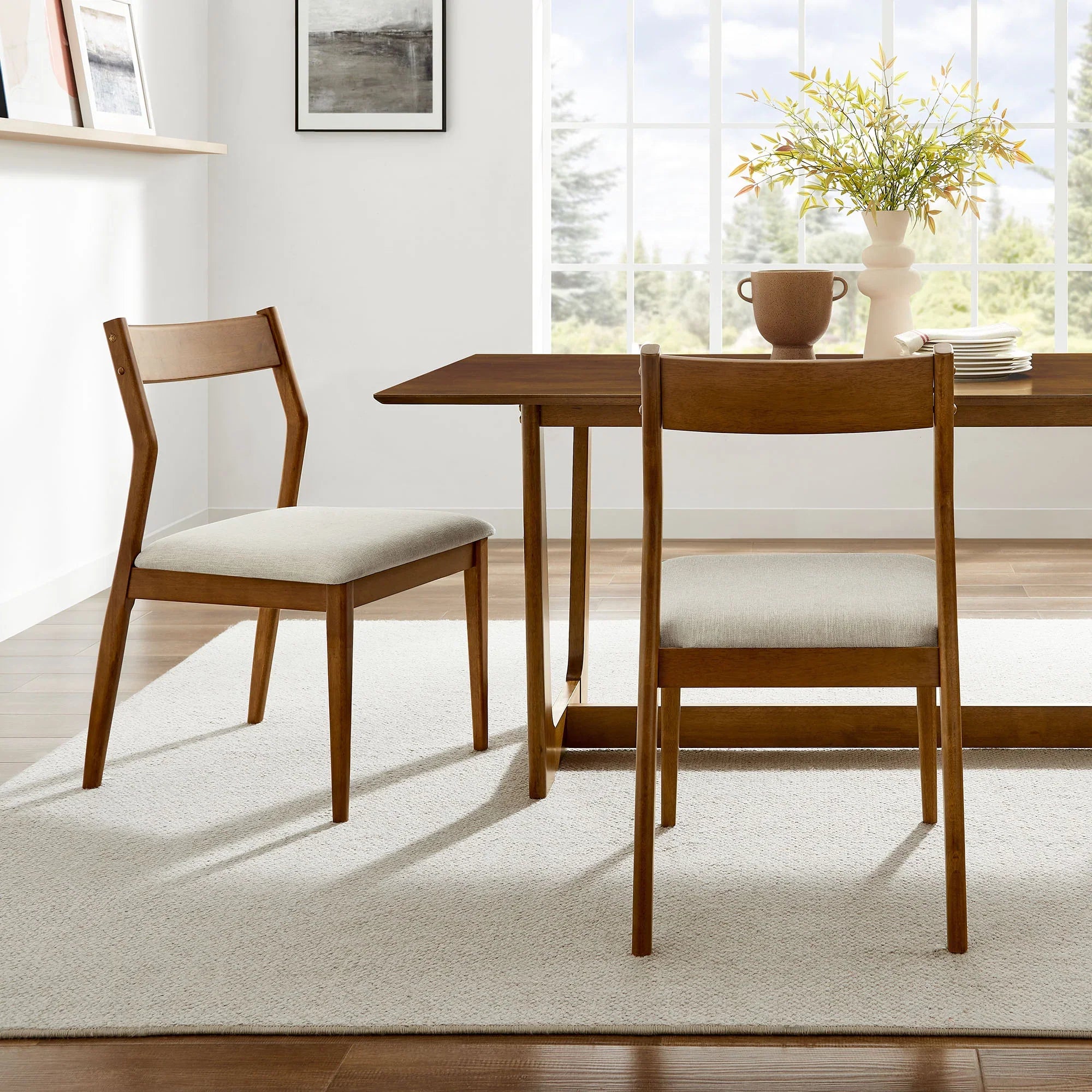 Solara Vegan Leather Wood Dining Side Chairs Set of 2