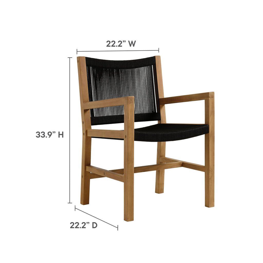Vienna 5-Piece Outdoor Patio Teak and Rope Dining Set with Armchairs