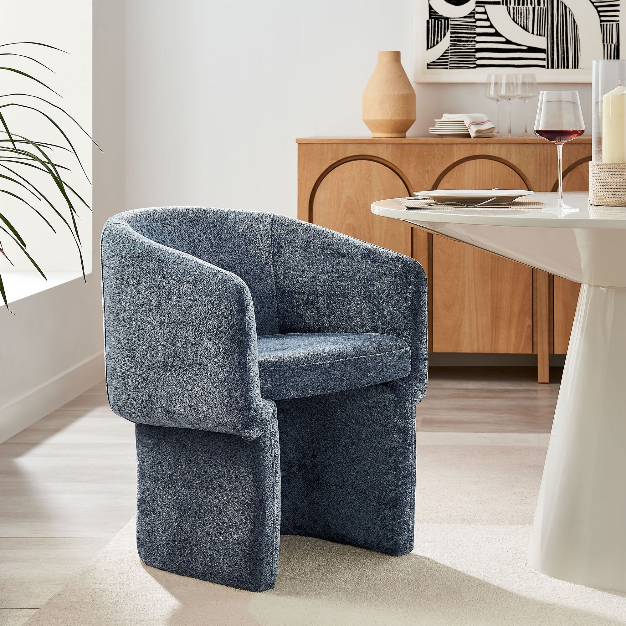 Verity Barrel Back Chenille Dining Armchair