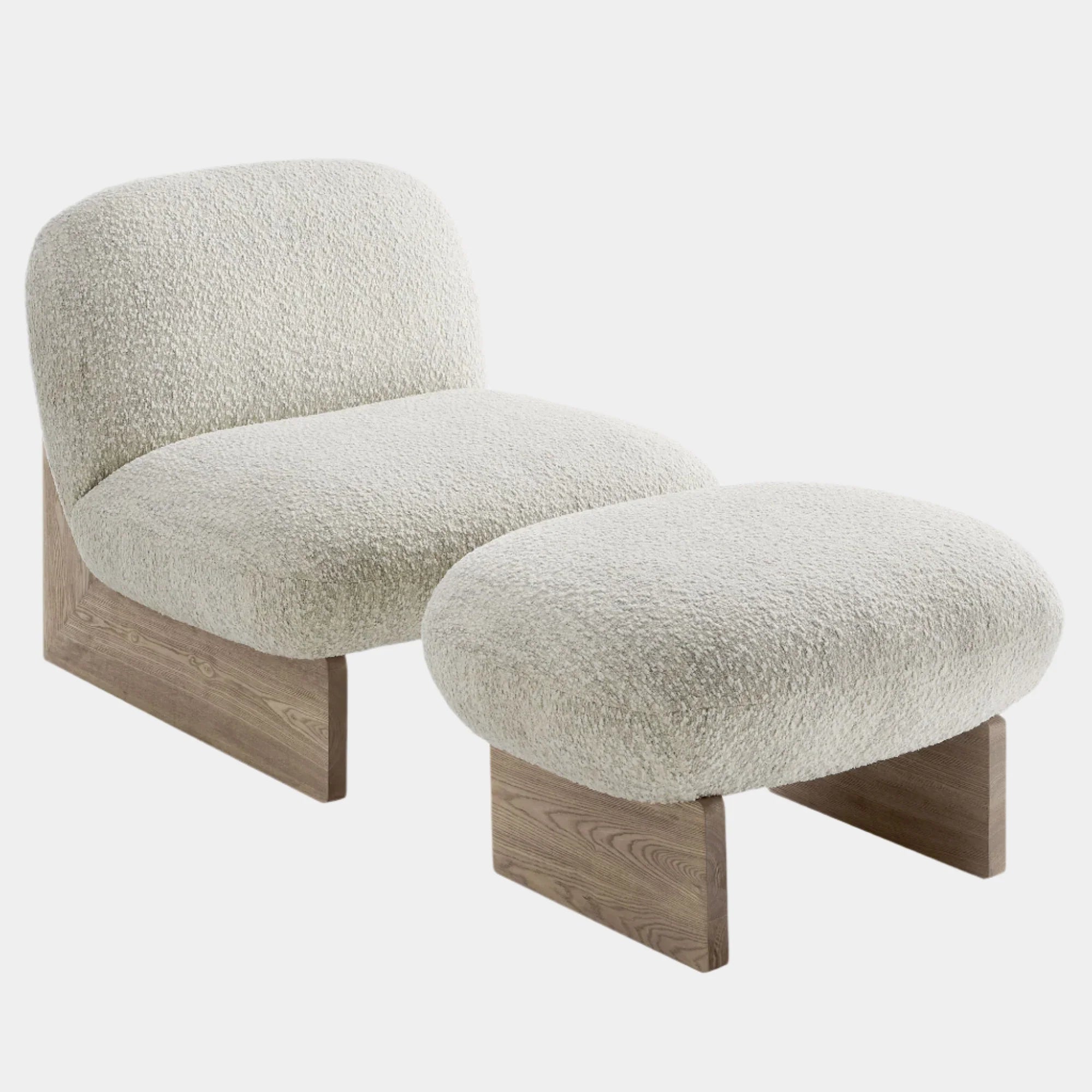 Loyal Boucle Fabric Accent Chair and Ottoman Set