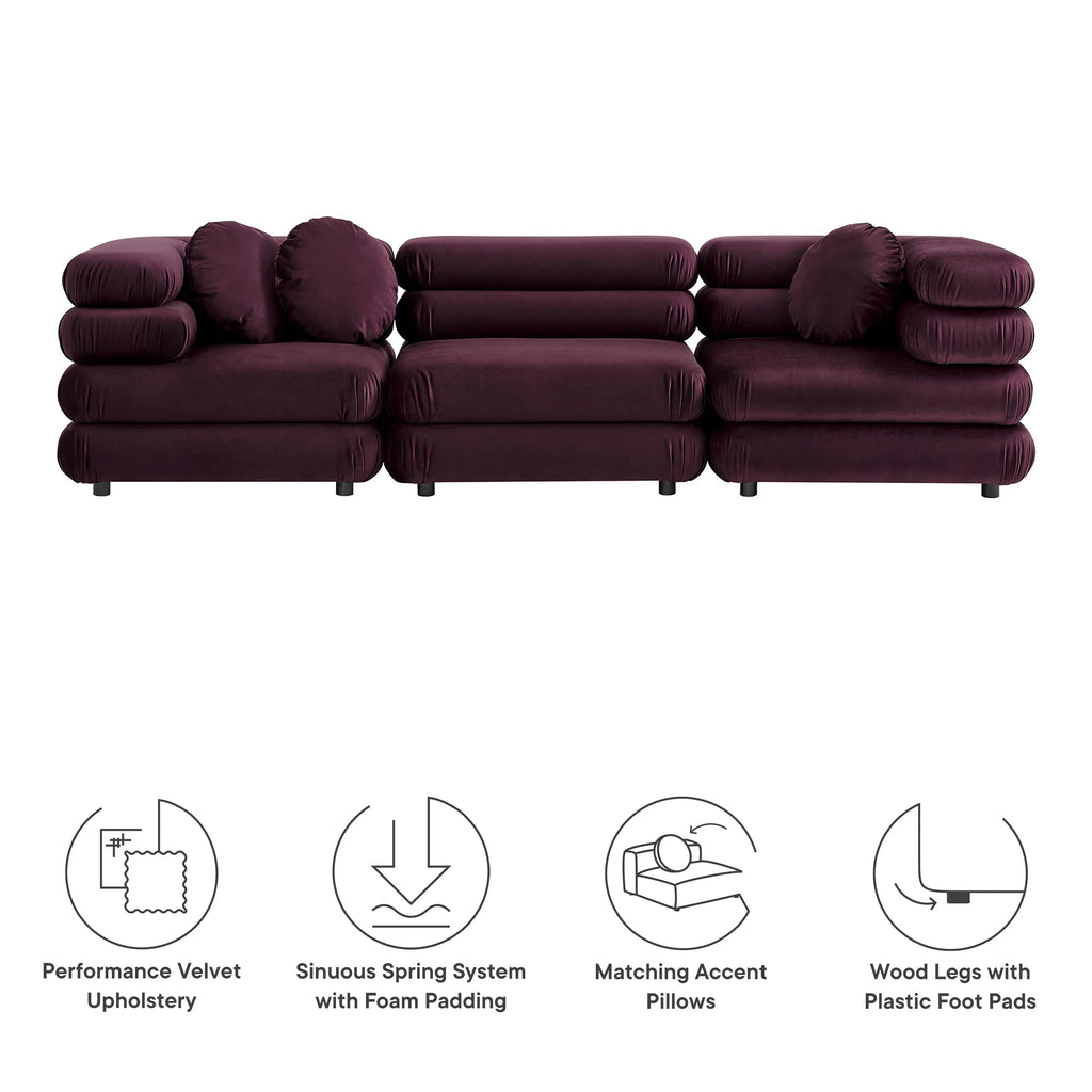Jubilee 3-Piece Modular Performance Velvet Sectional Sofa
