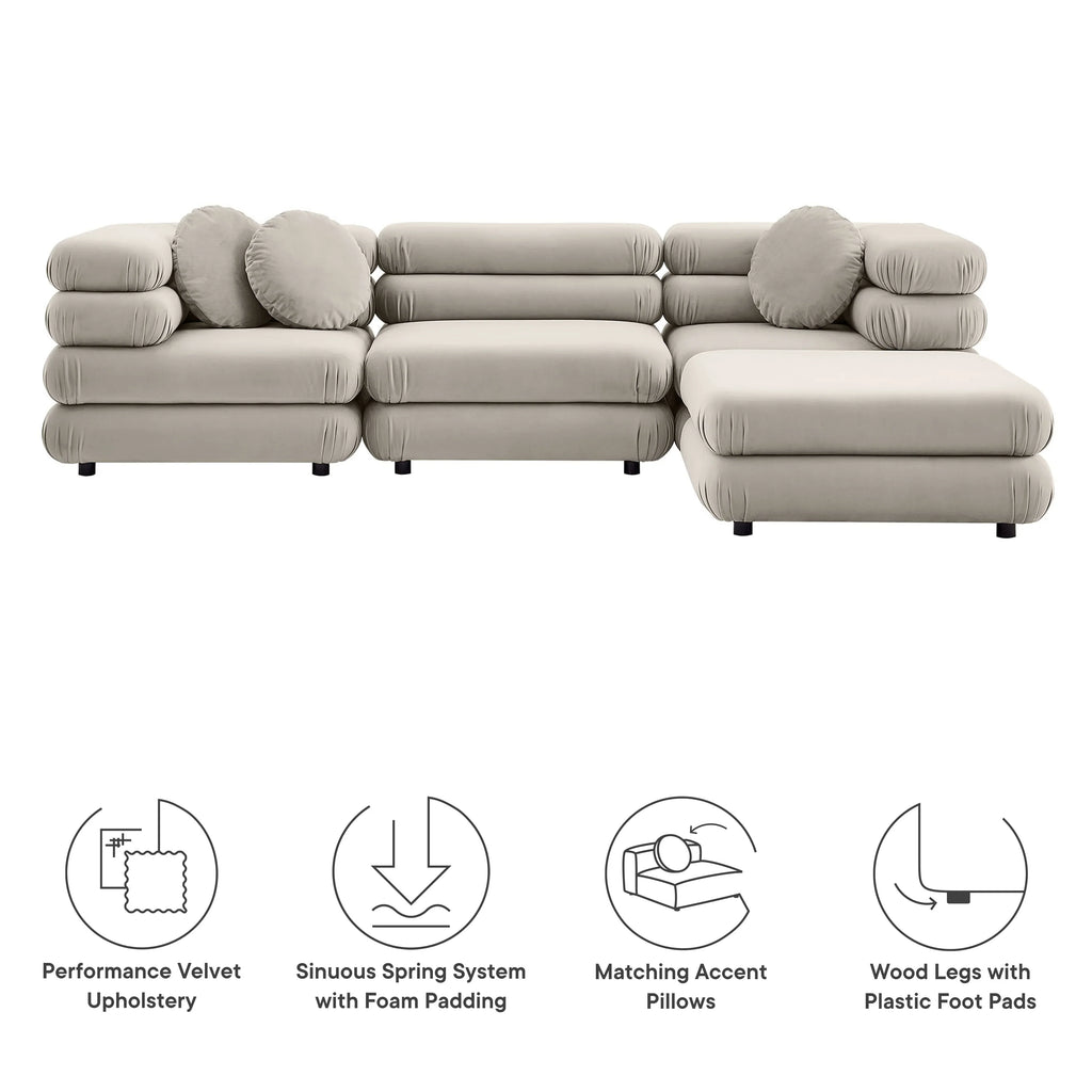 Jubilee 4-Piece Modular Performance Velvet Sectional Sofa