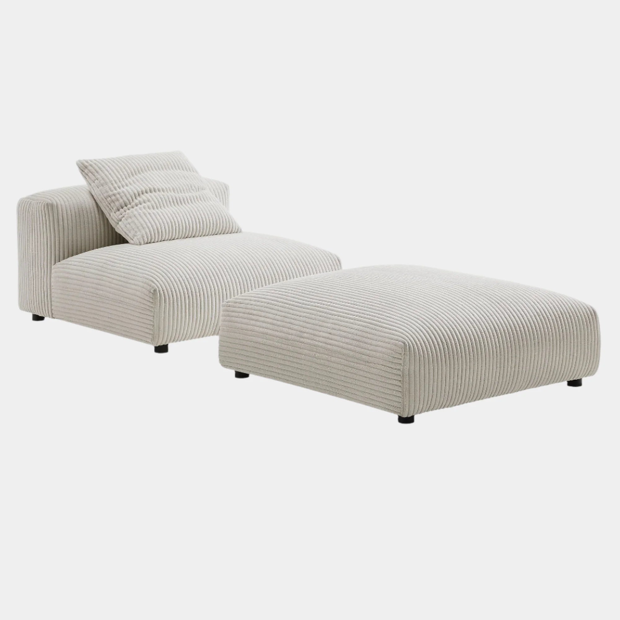Solace Modular Corduroy Upholstered Armless Chair and Ottoman Set