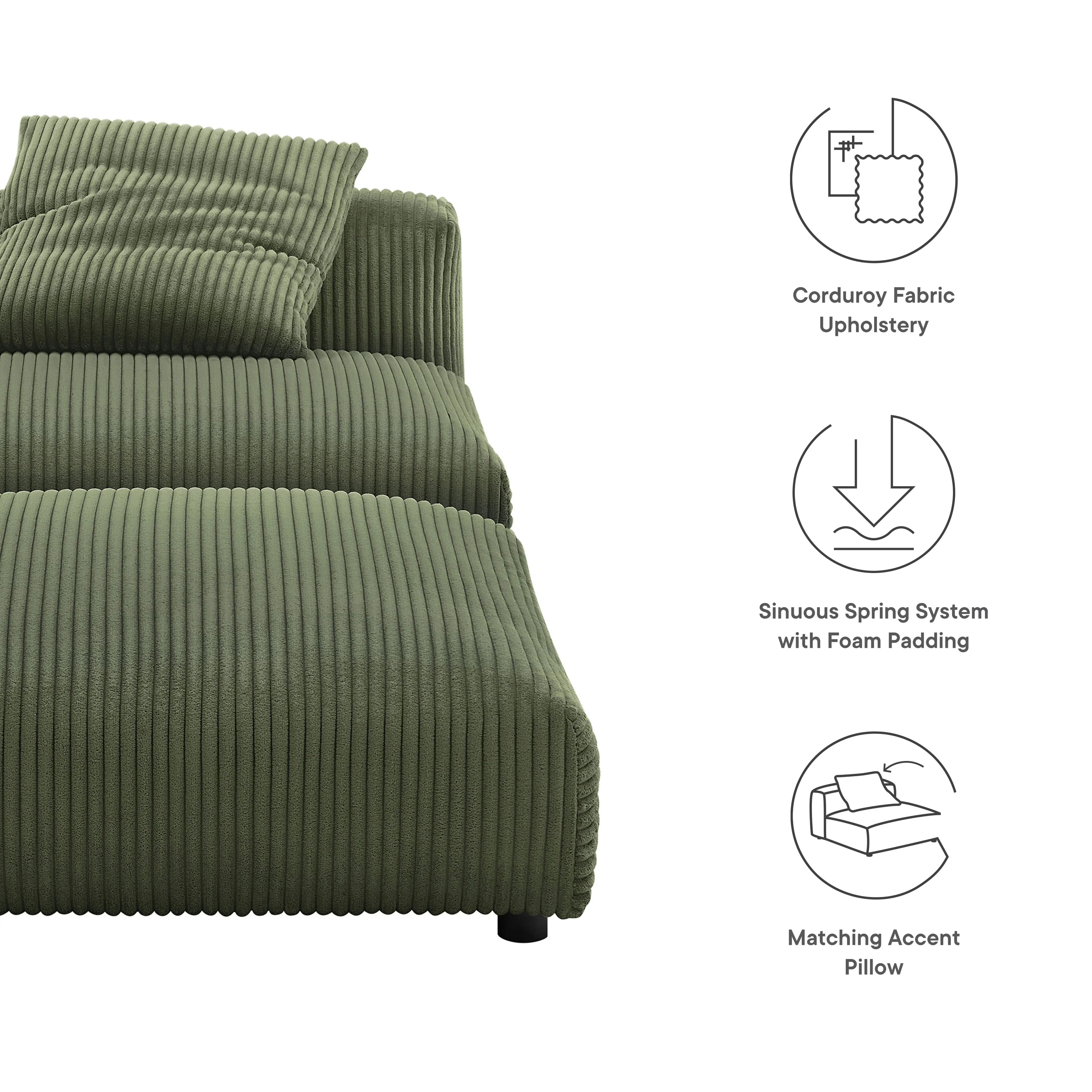 Solace Modular Corduroy Upholstered Armless Chair and Ottoman Set