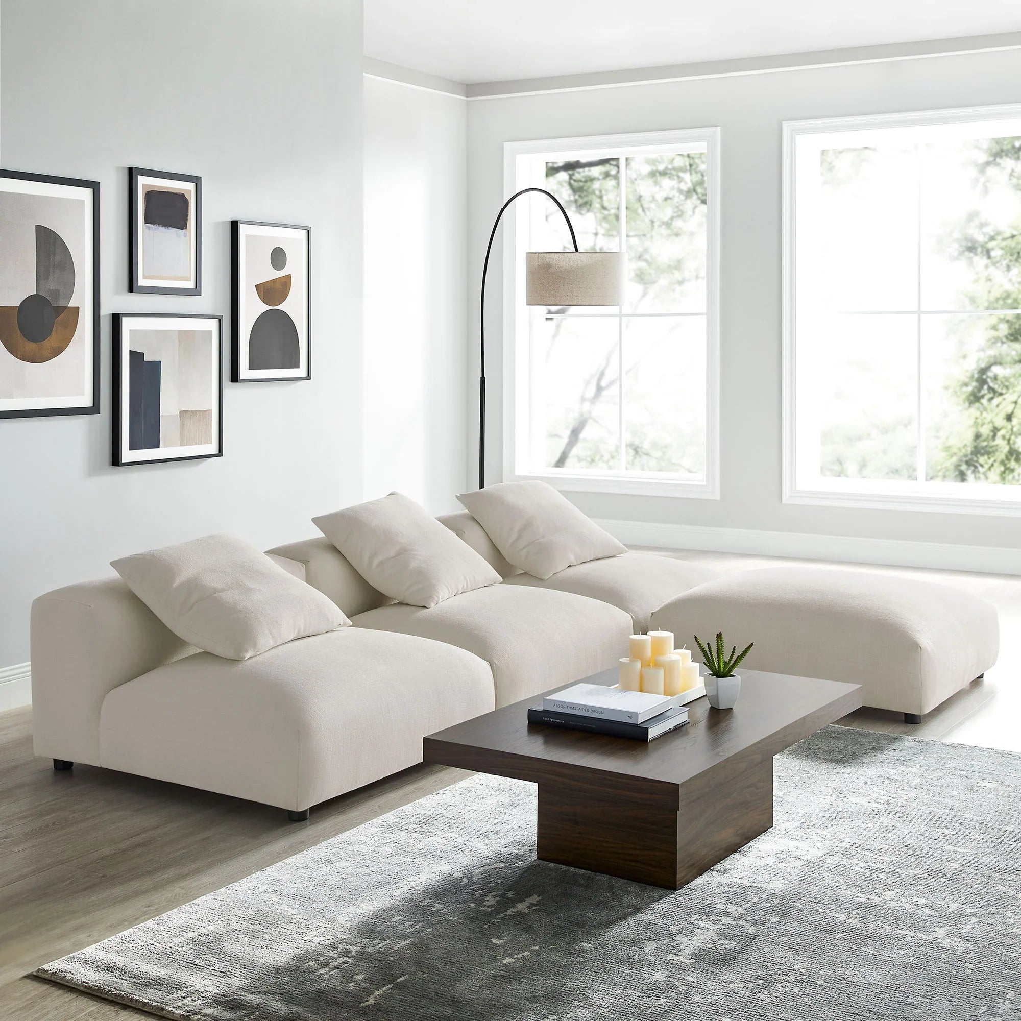 Solace 4-Piece Modular Upholstered Fabric Sectional Sofa