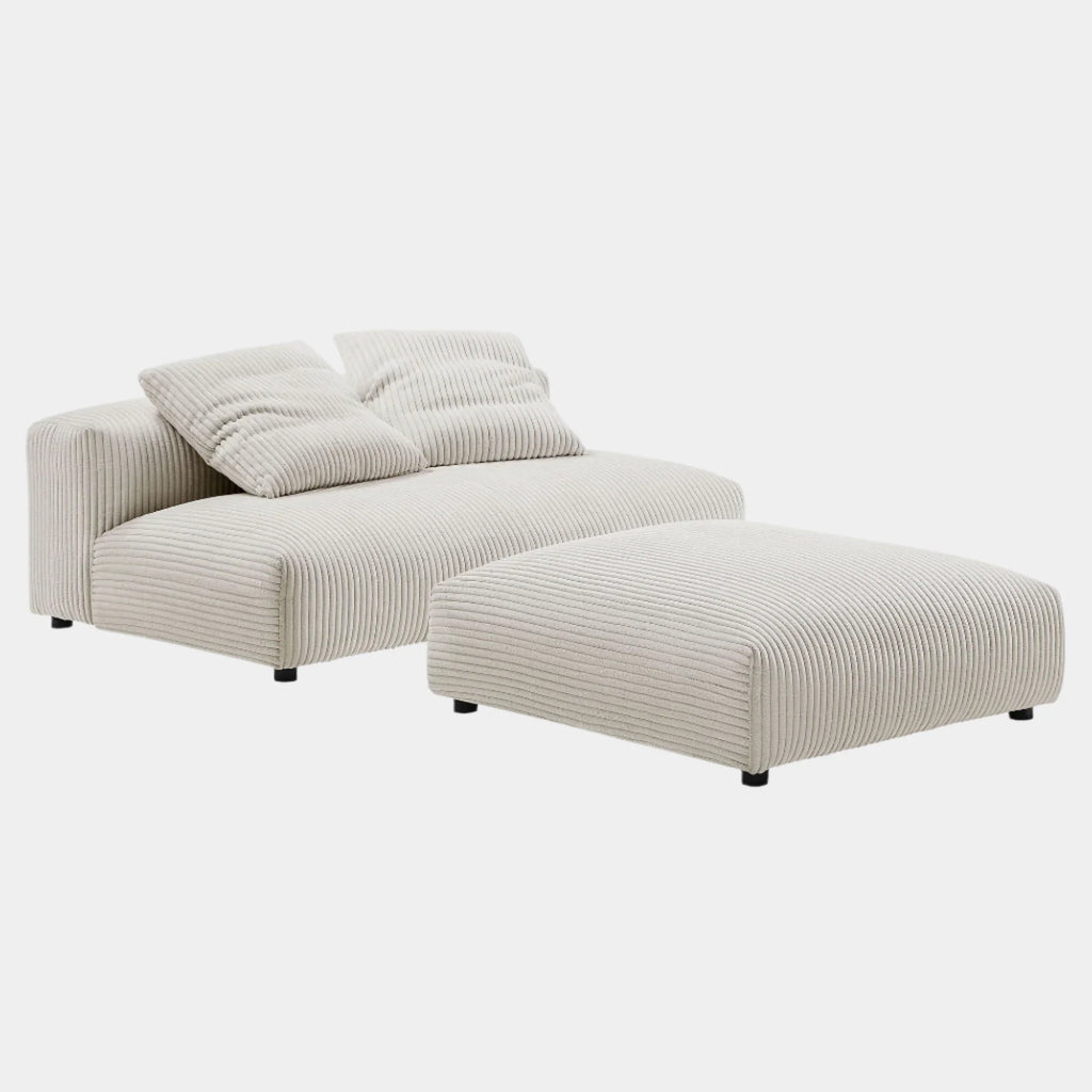 Solace Modular Corduroy Upholstered Armless Loveseat and Ottoman Set
