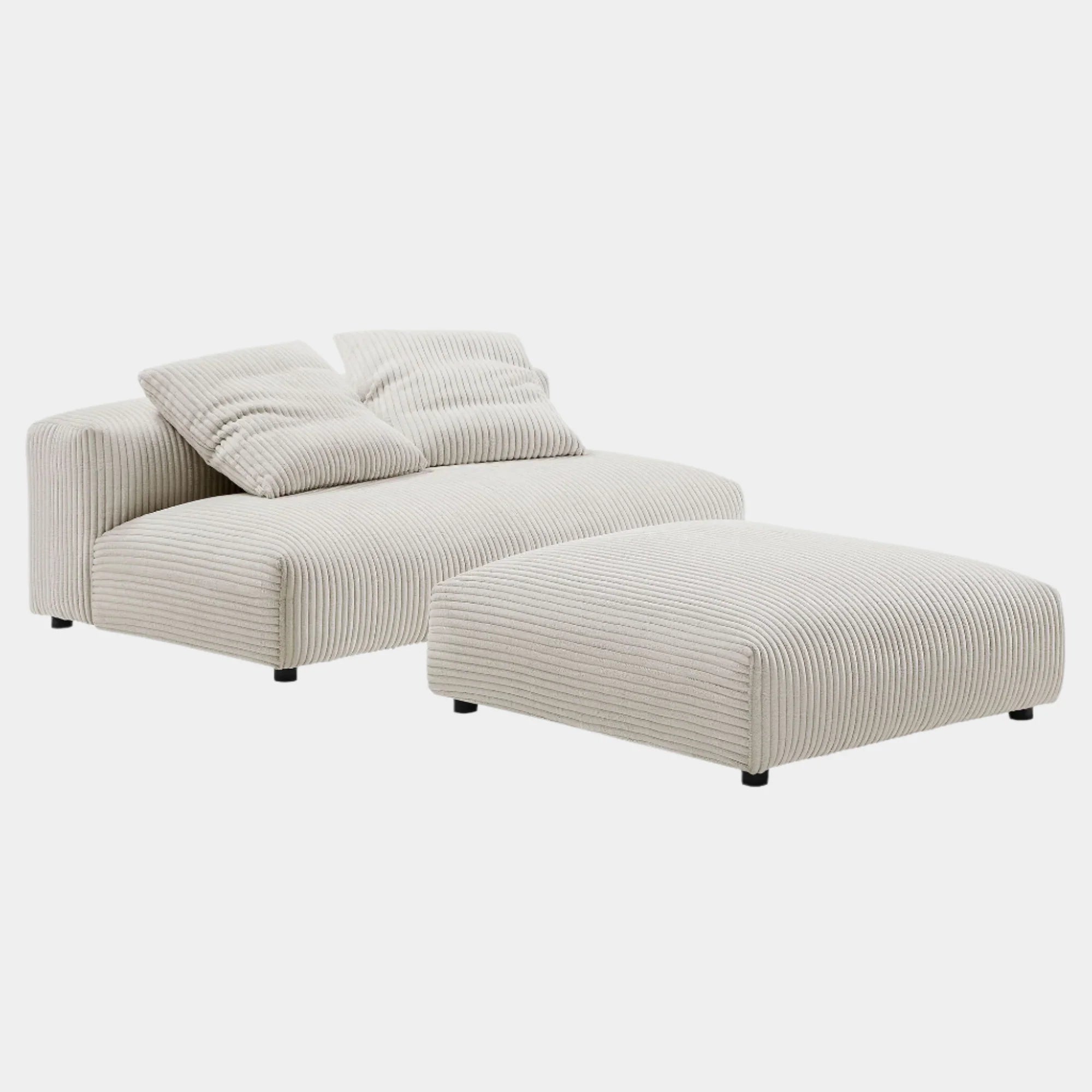 Solace Modular Corduroy Upholstered Armless Loveseat and Ottoman Set