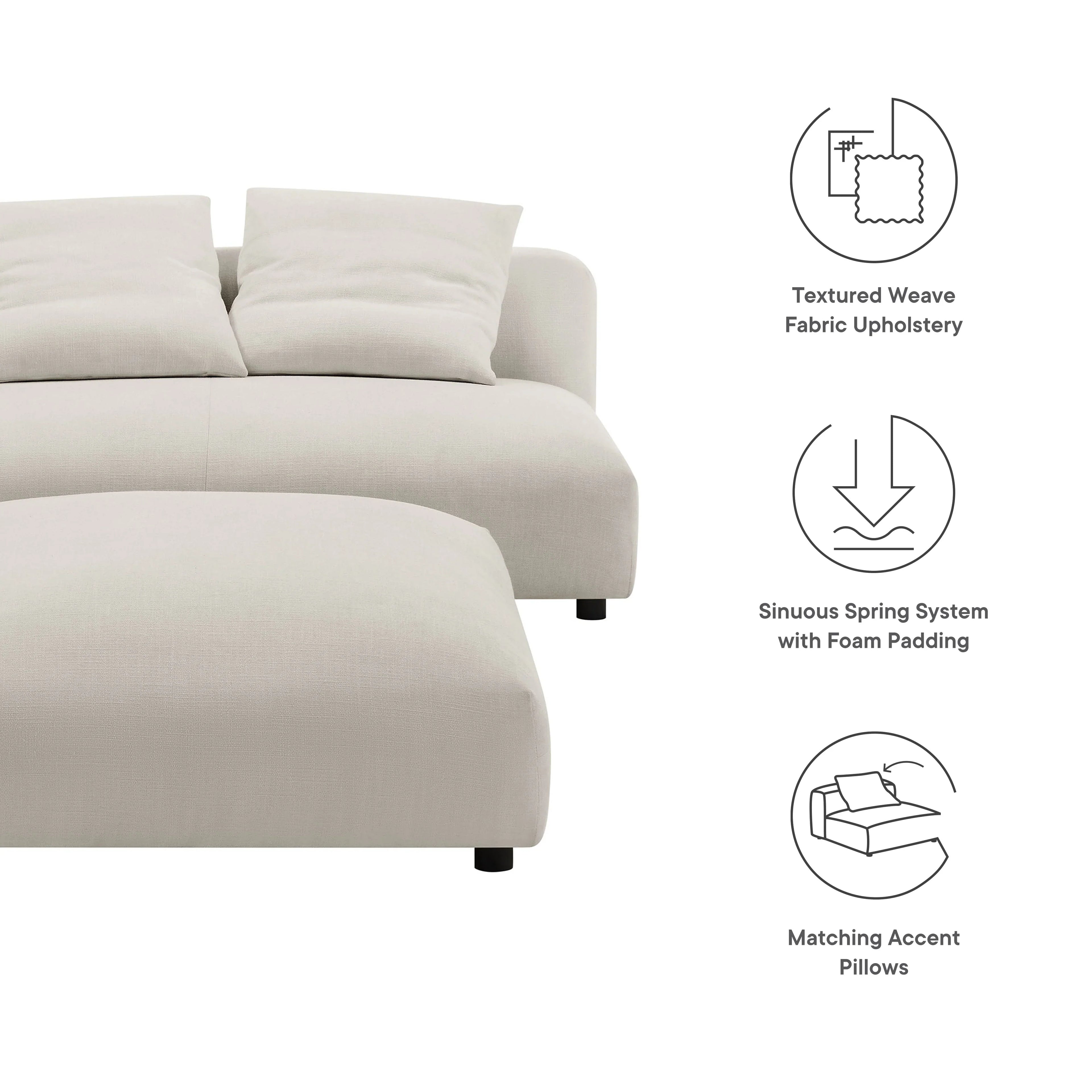 Solace Modular Upholstered Fabric Armless Loveseat and Ottoman Set