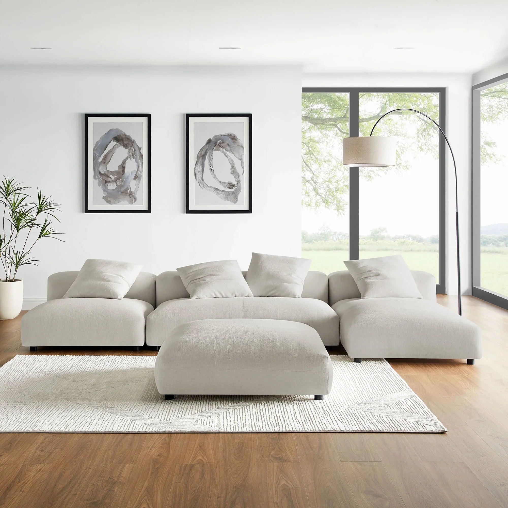 Solace 4-Piece Modular Upholstered Fabric Sectional Sofa With Ottoman