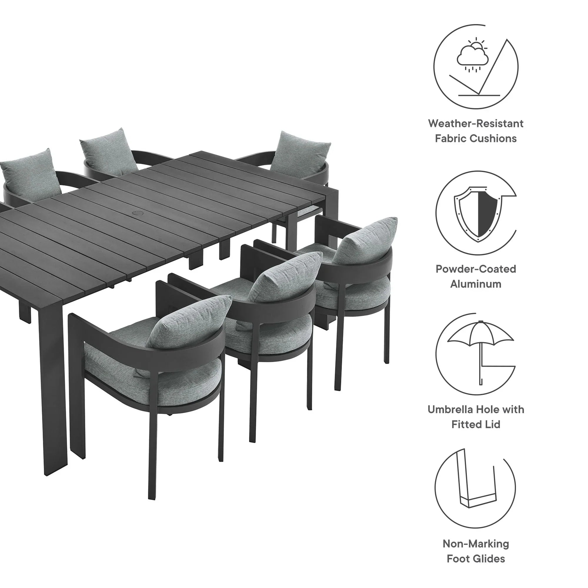 Tahoe 9-Piece Outdoor Patio Aluminum Dining