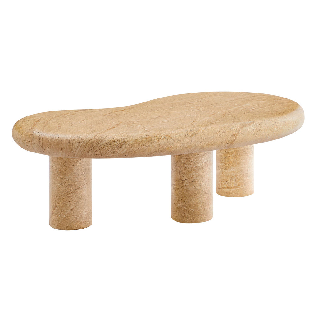 Elowen Indoor - Outdoor Textured Faux Travertine Coffee Table