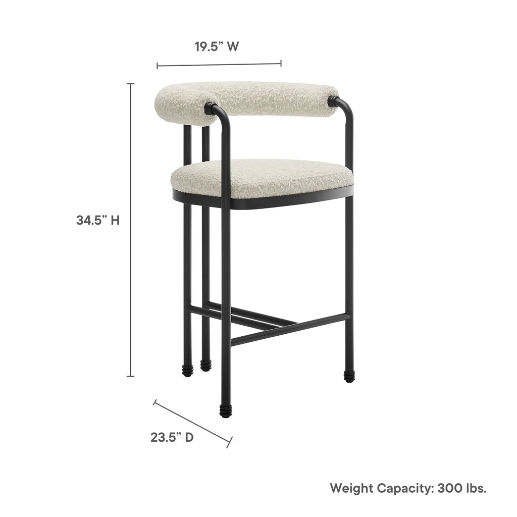 Turin Curved Back Boucle and Metal Counter Stool