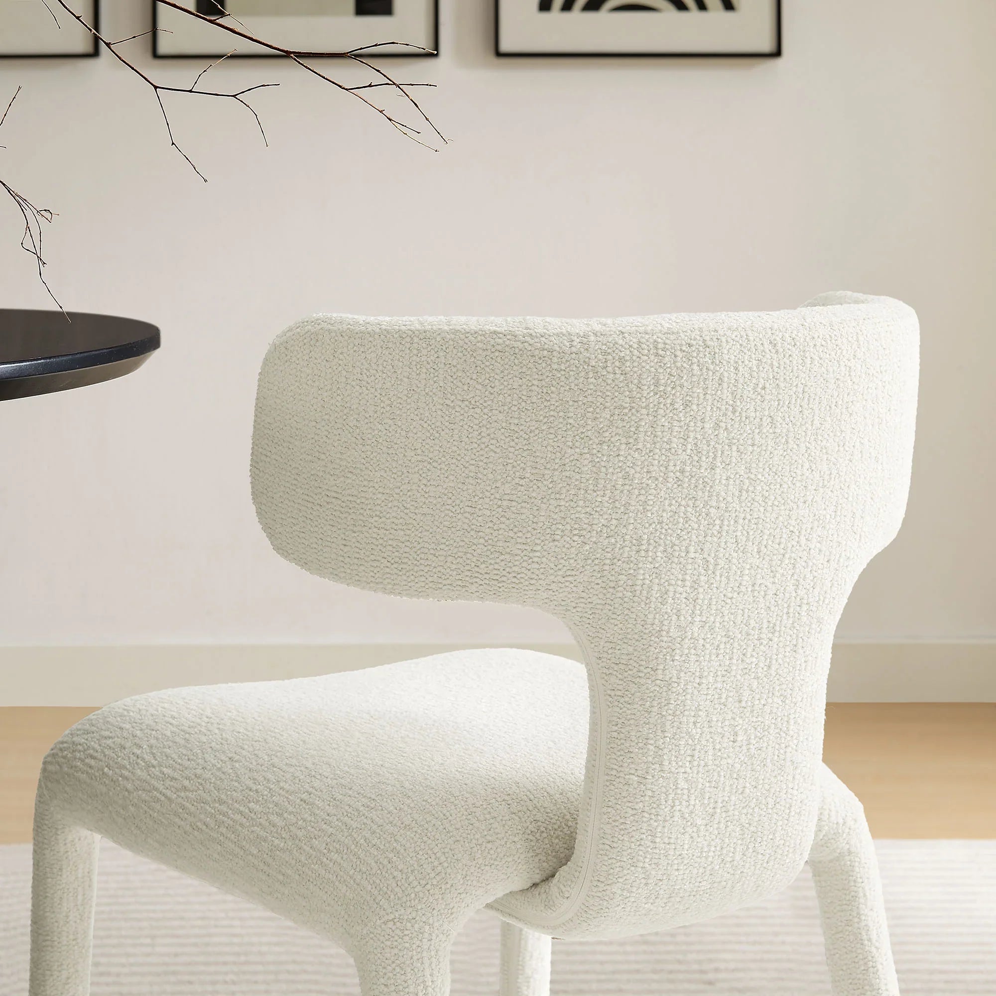 Stellan Curved Back Boucle Upholstered Dining Chair Set of Two