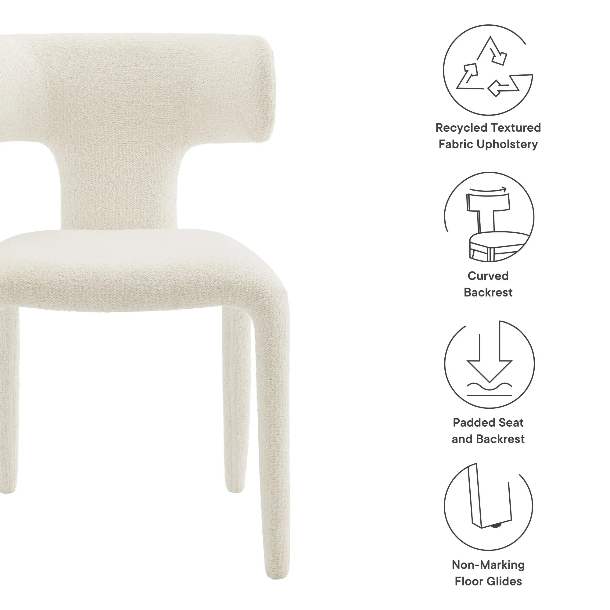 Stellan Curved Back Boucle Upholstered Dining Chair Set of Two