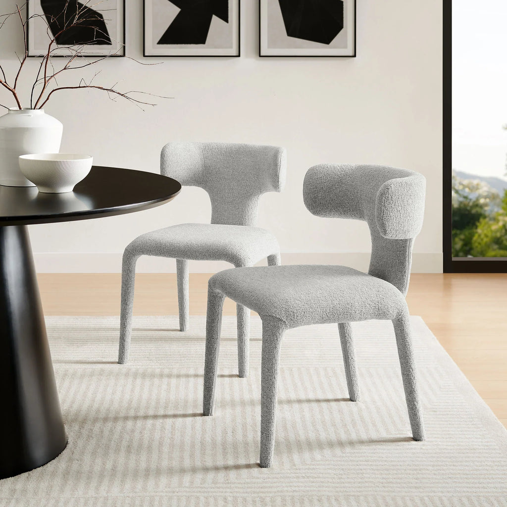 Stellan Curved Back Boucle Upholstered Dining Chair Set of Two