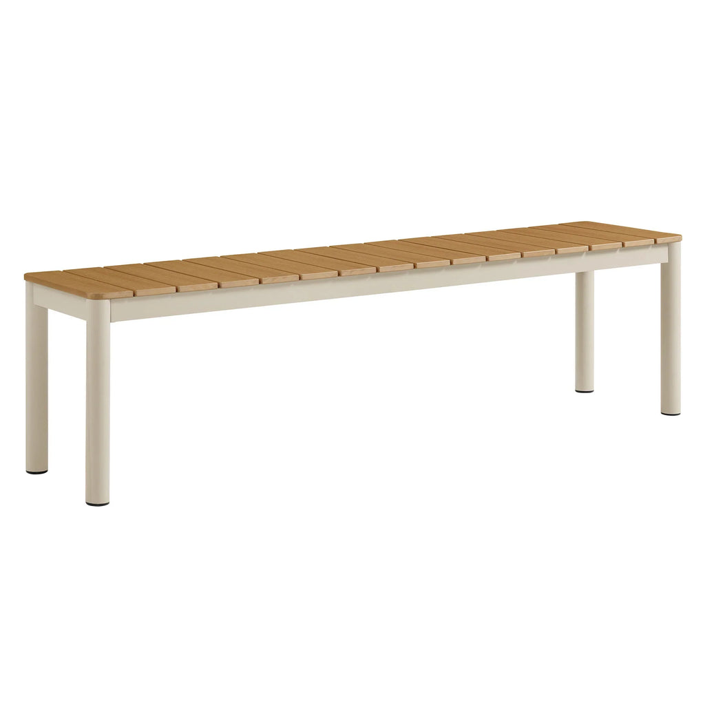 Finn Outdoor Patio Aluminum Bench with Faux Wood Top Set of 2 in Natural