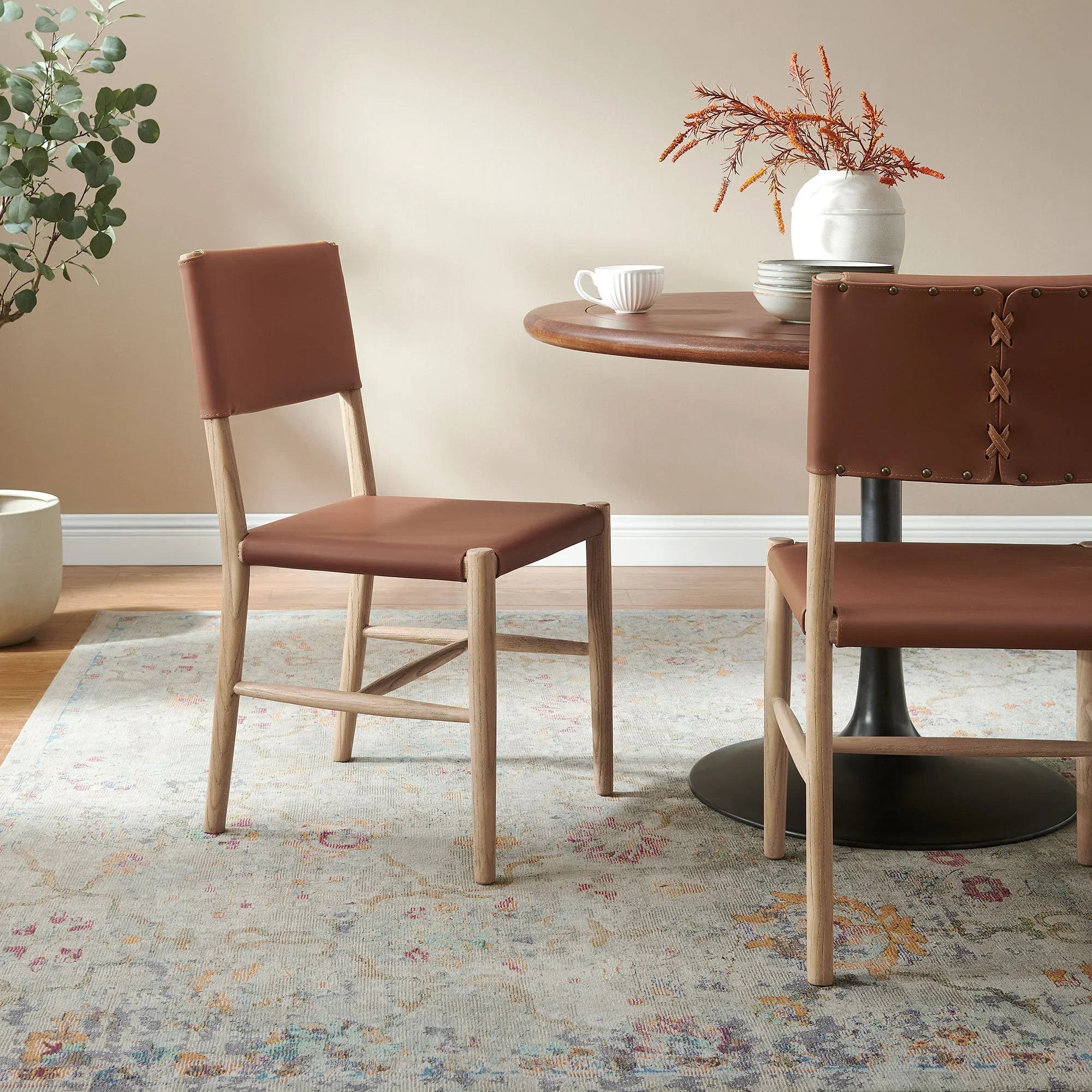 Dover Wood Vegan Leather Dining Side Chairs Set of 2