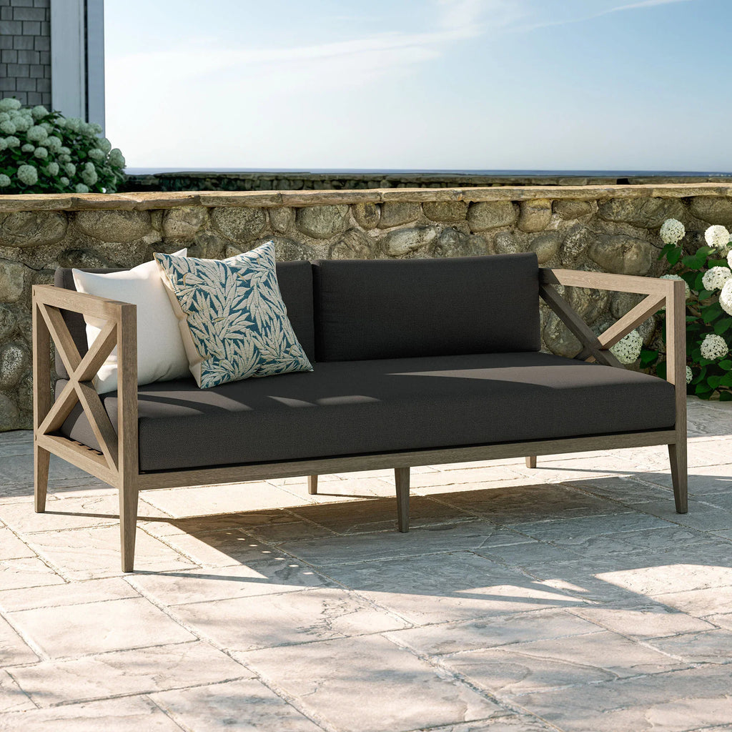 Northlake Outdoor Patio Teak Loveseat in Weathered Gray White