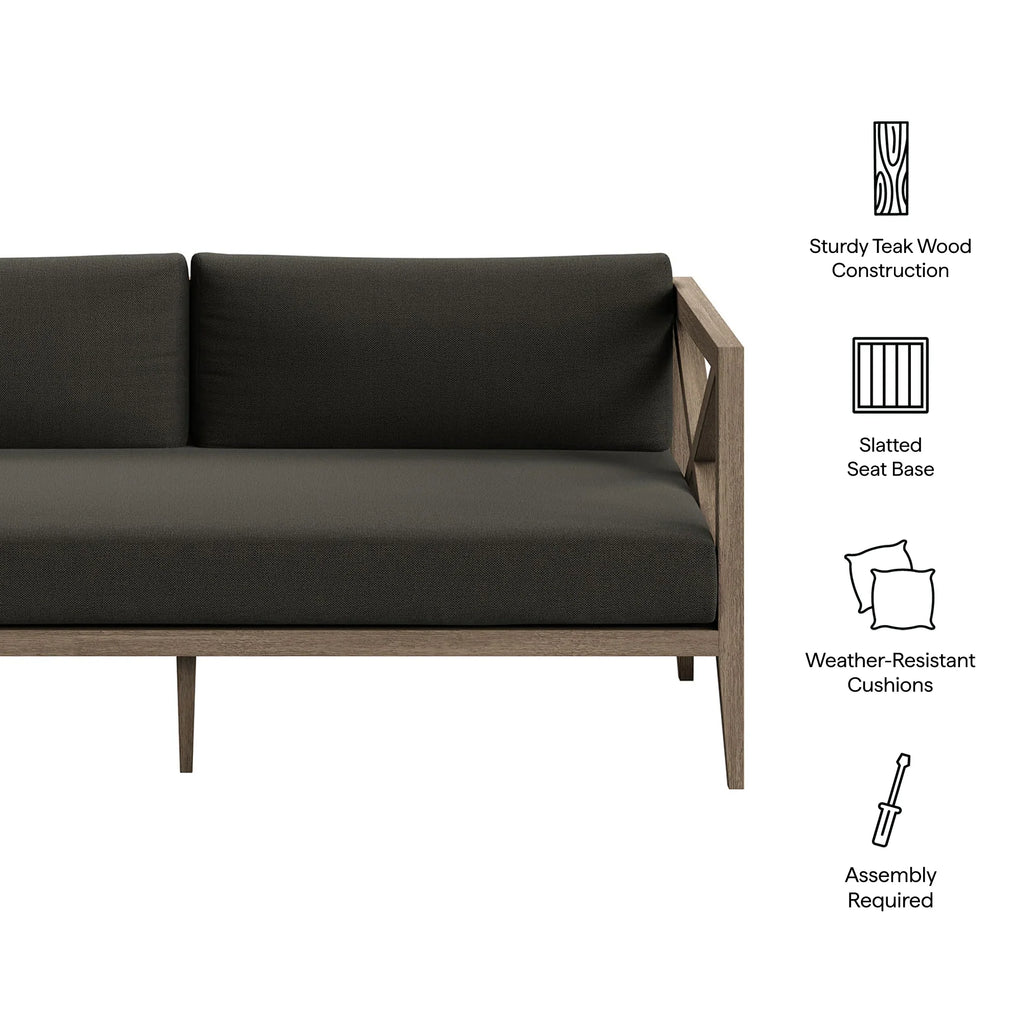 Northlake Outdoor Patio Teak Loveseat in Weathered Gray White