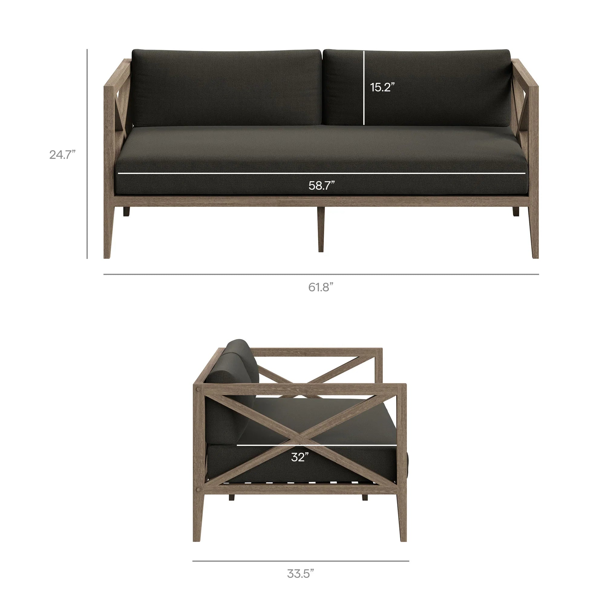 Northlake Outdoor Patio Teak Loveseat in Weathered Gray White