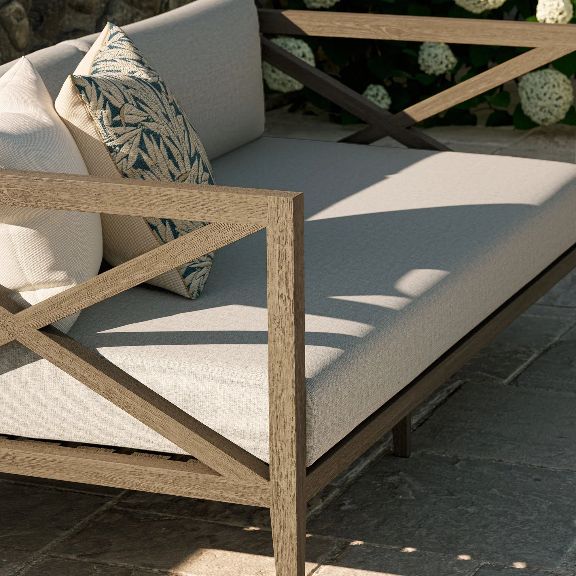 Northlake Outdoor Patio Teak Loveseat in Weathered Gray White