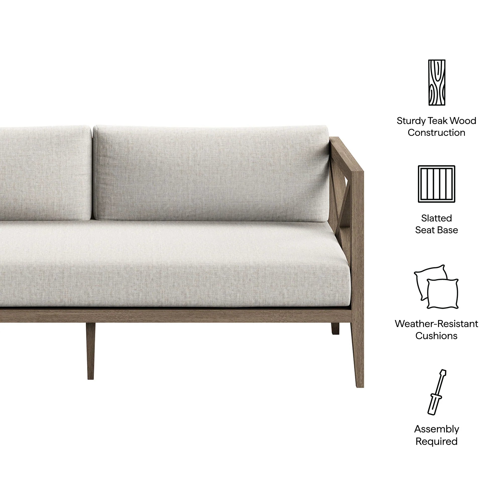 Northlake Outdoor Patio Teak Loveseat in Weathered Gray White