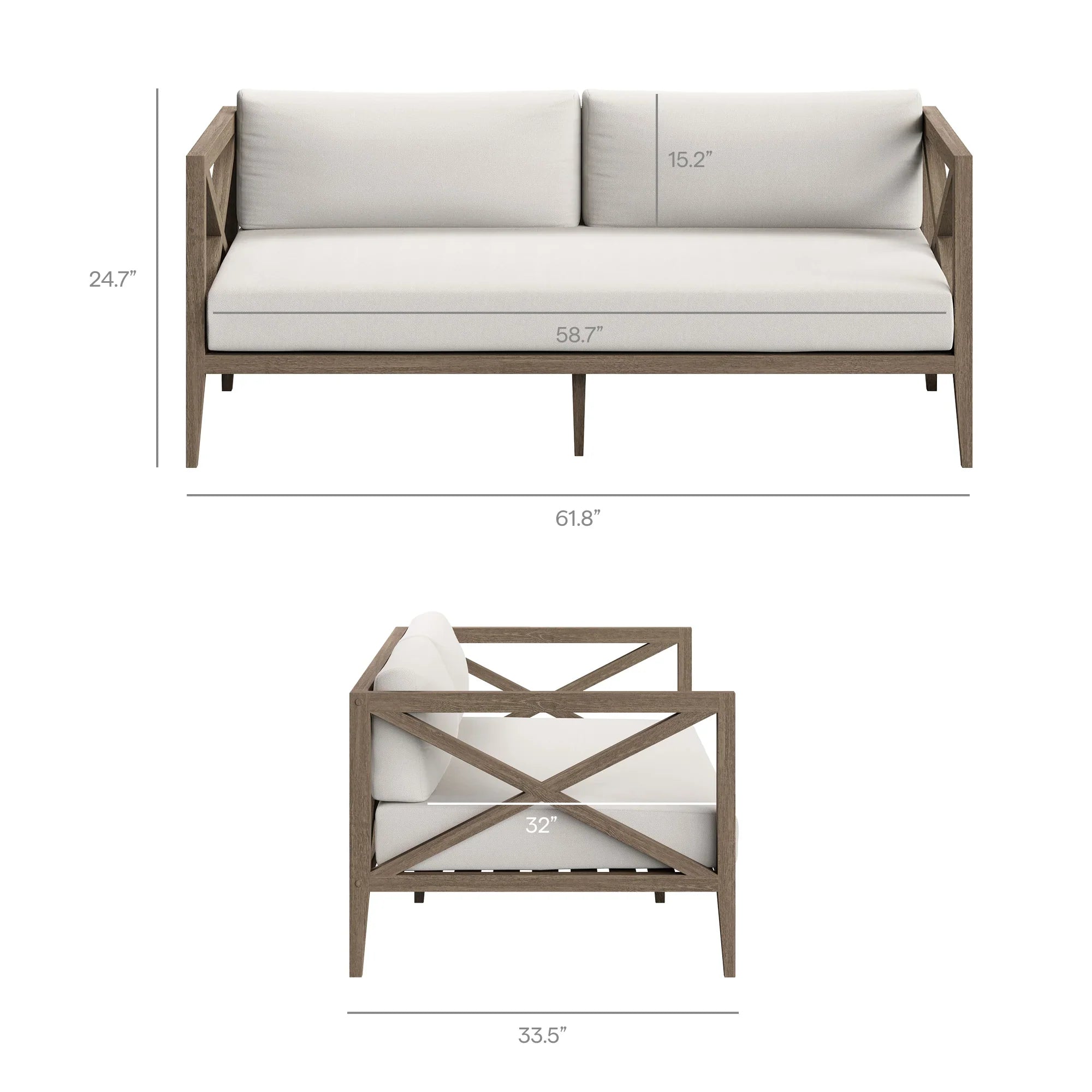 Northlake Outdoor Patio Teak Loveseat in Weathered Gray White
