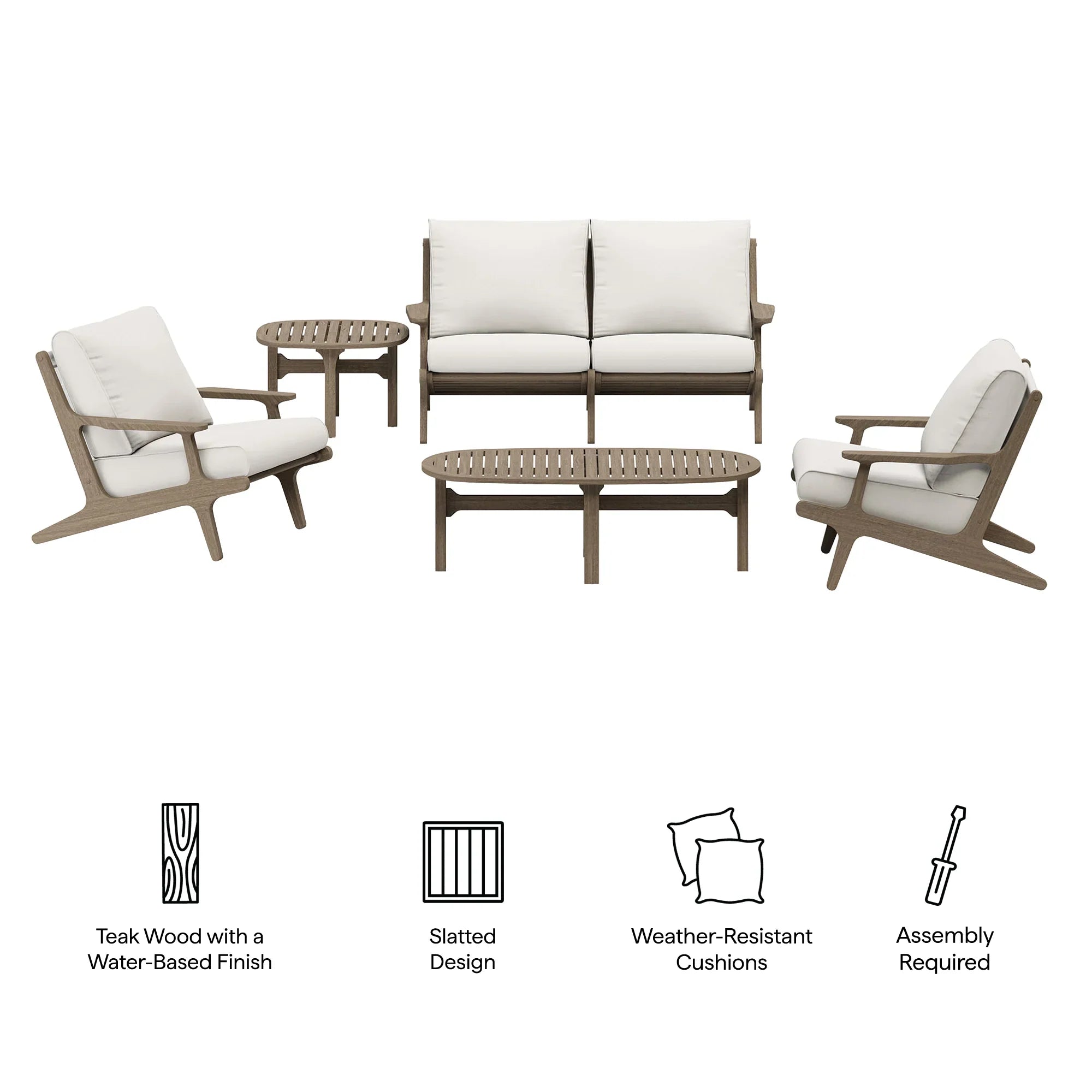 Saratoga 5-Piece Outdoor Teak Wood Furniture Set