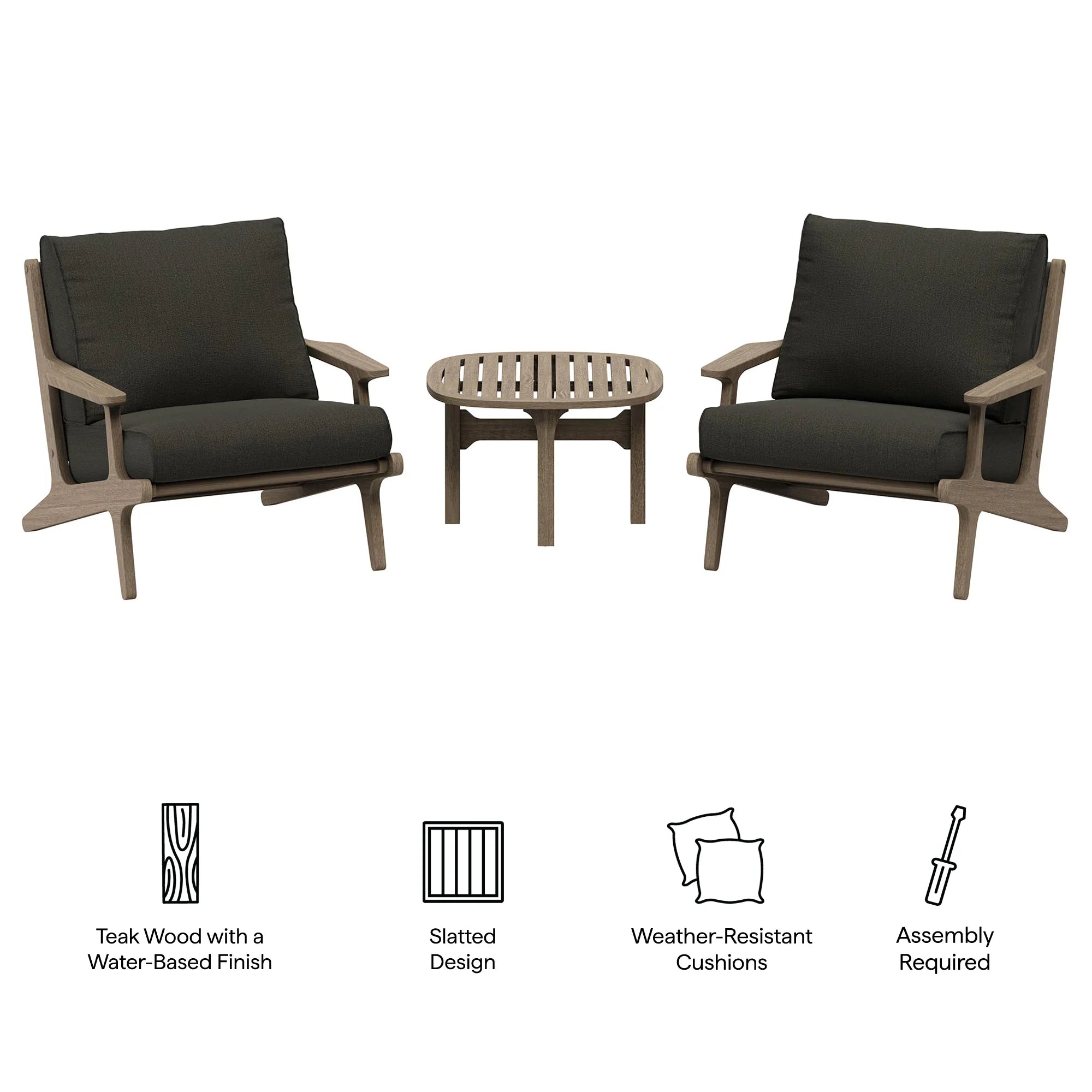 Saratoga 3-Piece Outdoor Teak Wood Furniture Set with Lounge Chairs and Side Table
