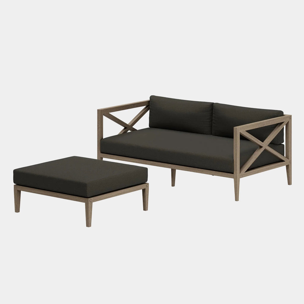 Northlake Outdoor Teak Wood Loveseat and Ottoman Set