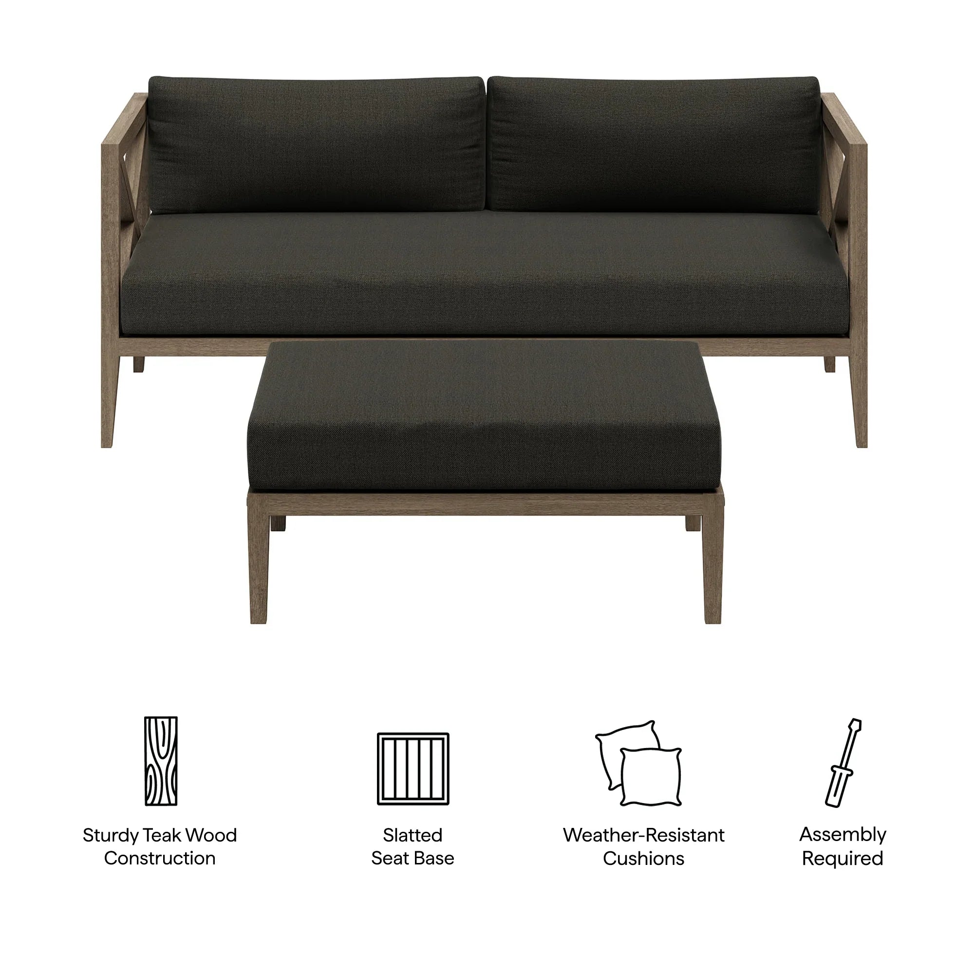 Northlake Outdoor Teak Wood Loveseat and Ottoman Set