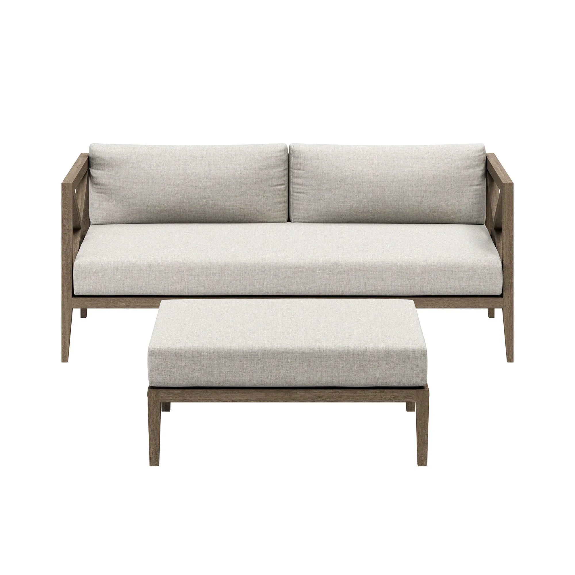 Northlake Outdoor Teak Wood Loveseat and Ottoman Set