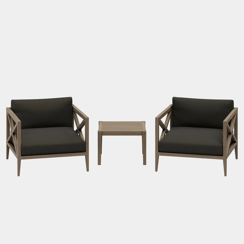 Northlake 3-Piece Outdoor Teak Wood Furniture Set with Armchair and Side Table
