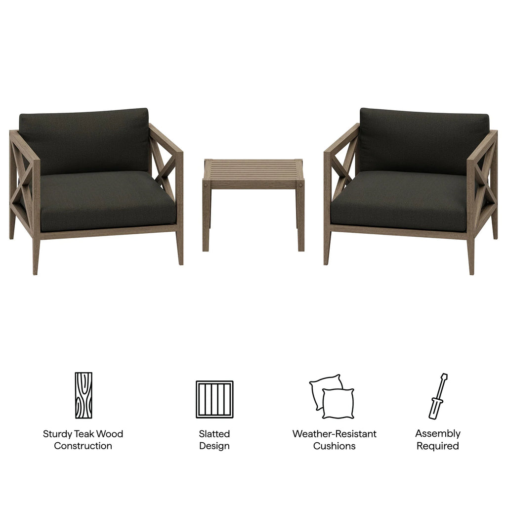 Northlake 3-Piece Outdoor Teak Wood Furniture Set with Armchair and Side Table