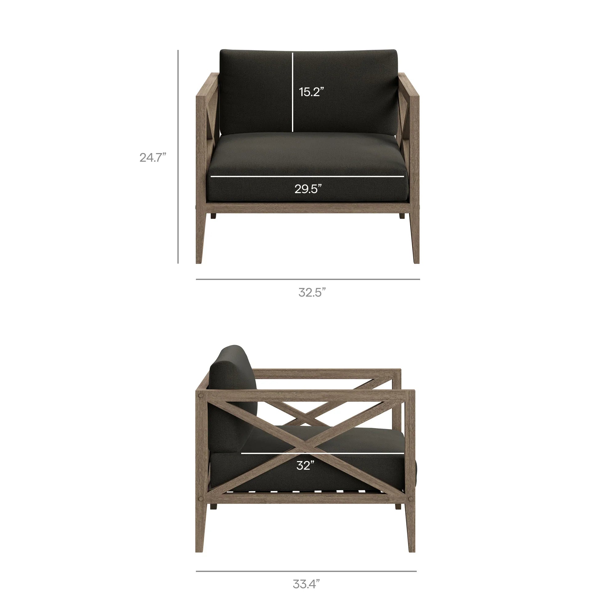 Northlake 3-Piece Outdoor Teak Wood Furniture Set with Armchair and Side Table