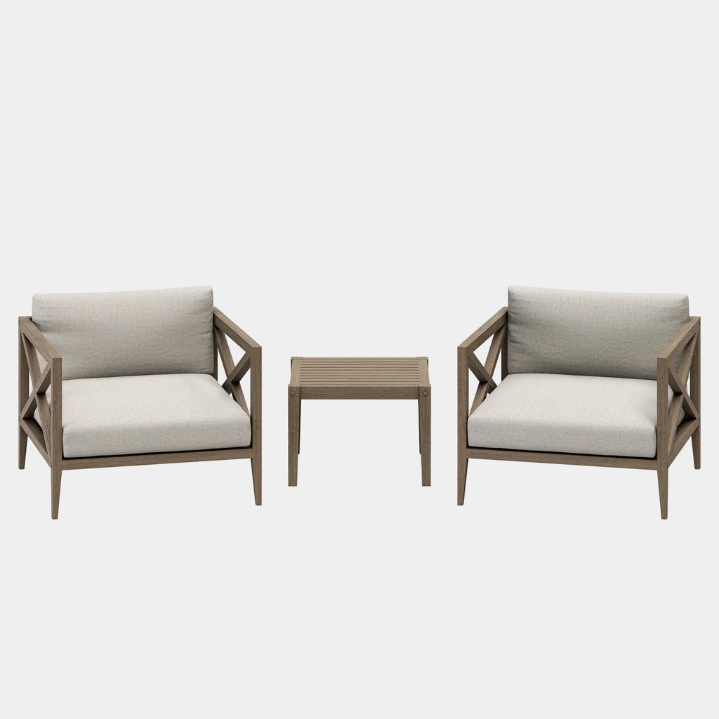 Northlake 3-Piece Outdoor Teak Wood Furniture Set with Armchair and Side Table