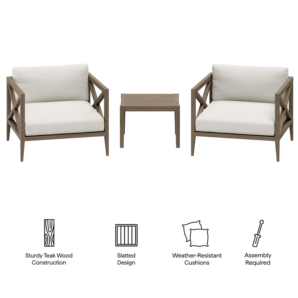 Northlake 3-Piece Outdoor Teak Wood Furniture Set with Armchair and Side Table