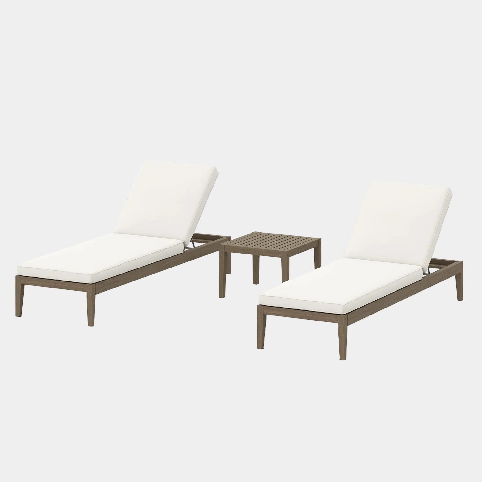 Northlake 3-Piece Outdoor Teak Wood Furniture Set with Chaise Lounges and Side Table