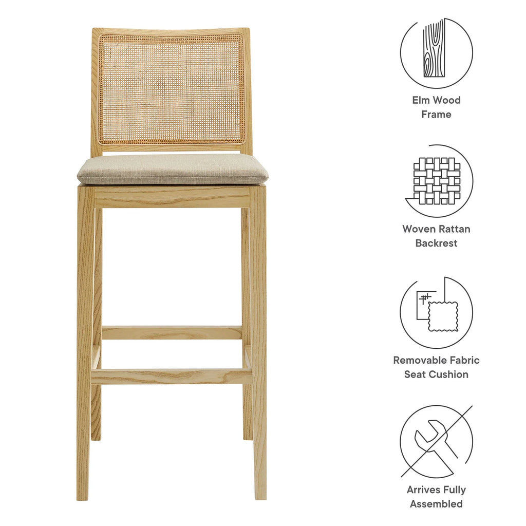 Ovard Wood and Rattan Bar Stool