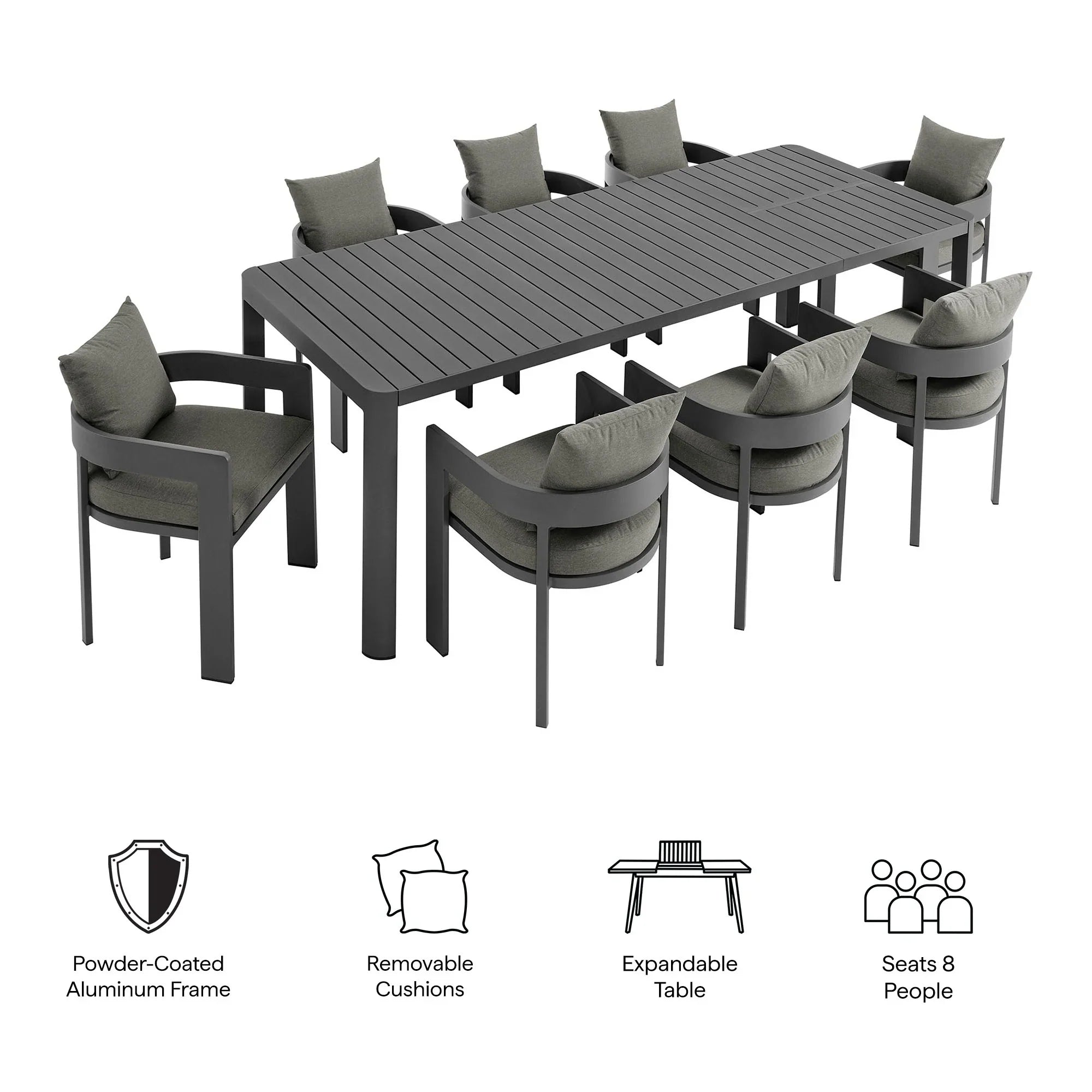 Tahoe 9-Piece Outdoor Patio Aluminum Dining Set