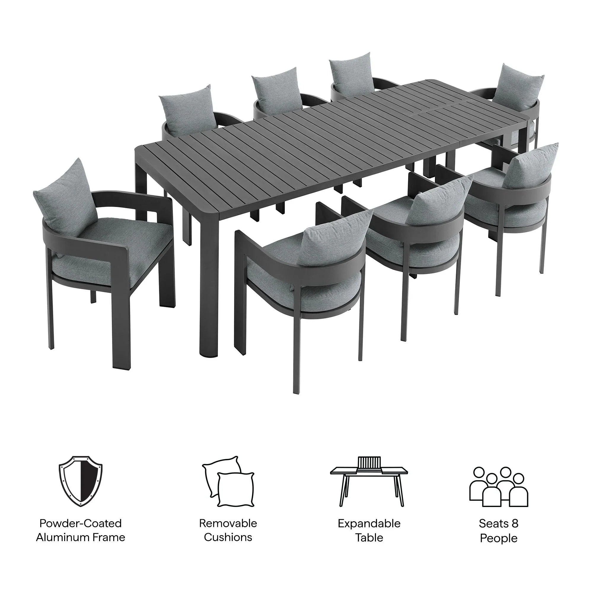 Tahoe 9-Piece Outdoor Patio Aluminum Dining Set