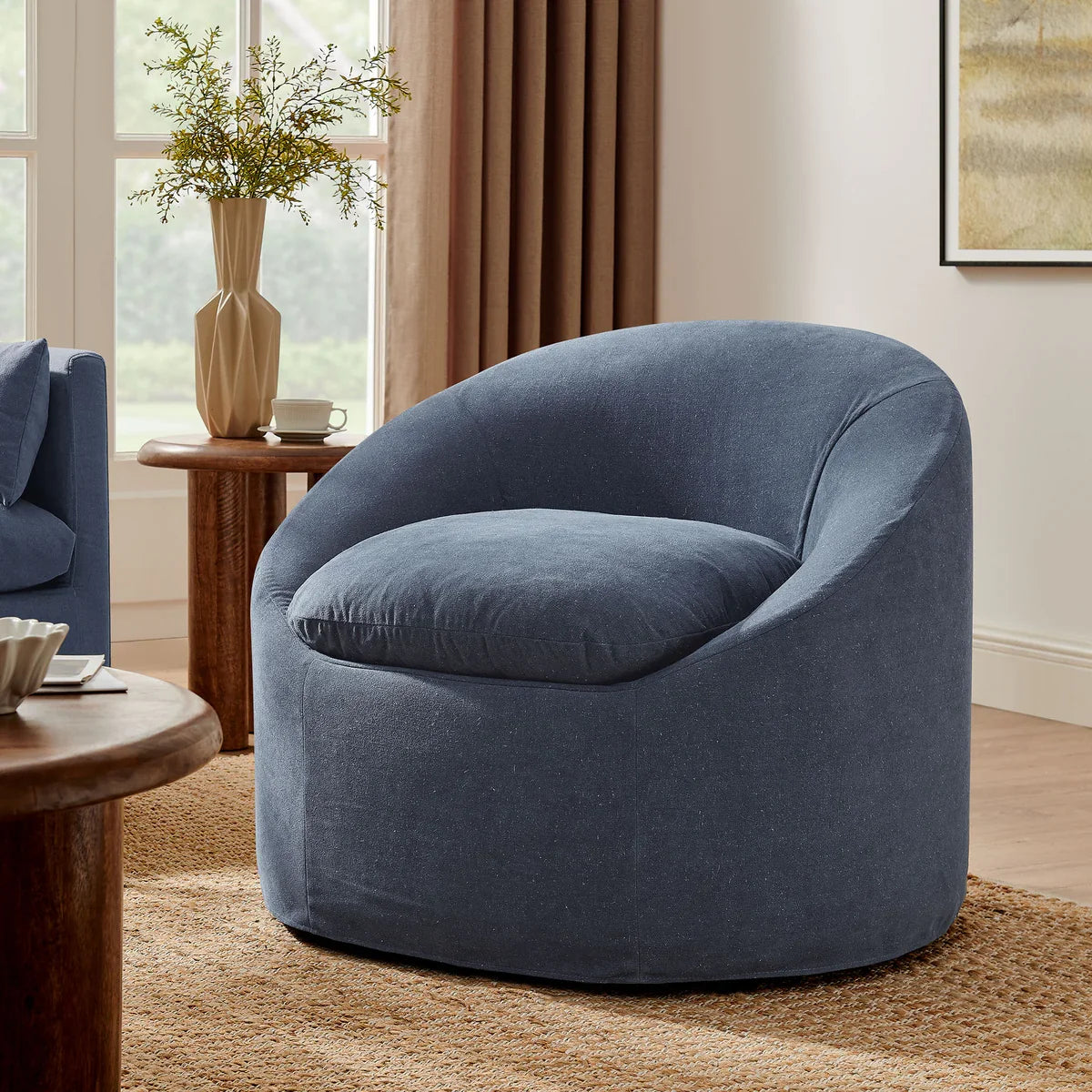 Sadie Slipcovered Linen-Blend Round Accent Chair