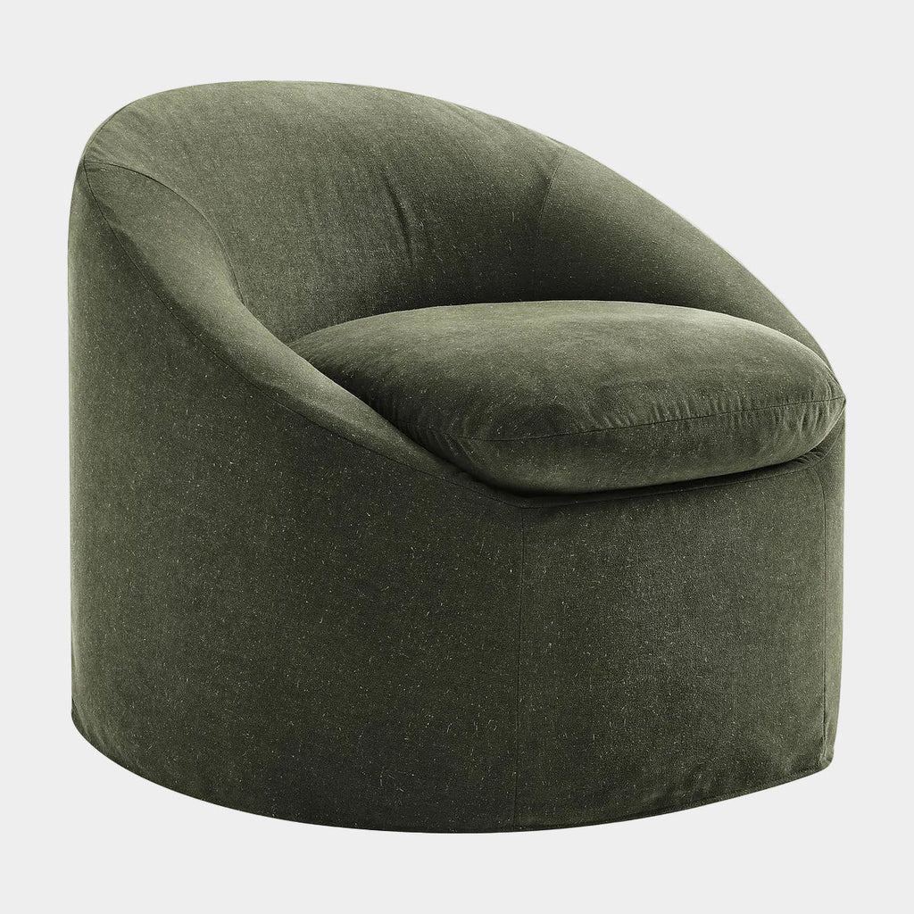 Sadie Slipcovered Linen-Blend Round Accent Chair